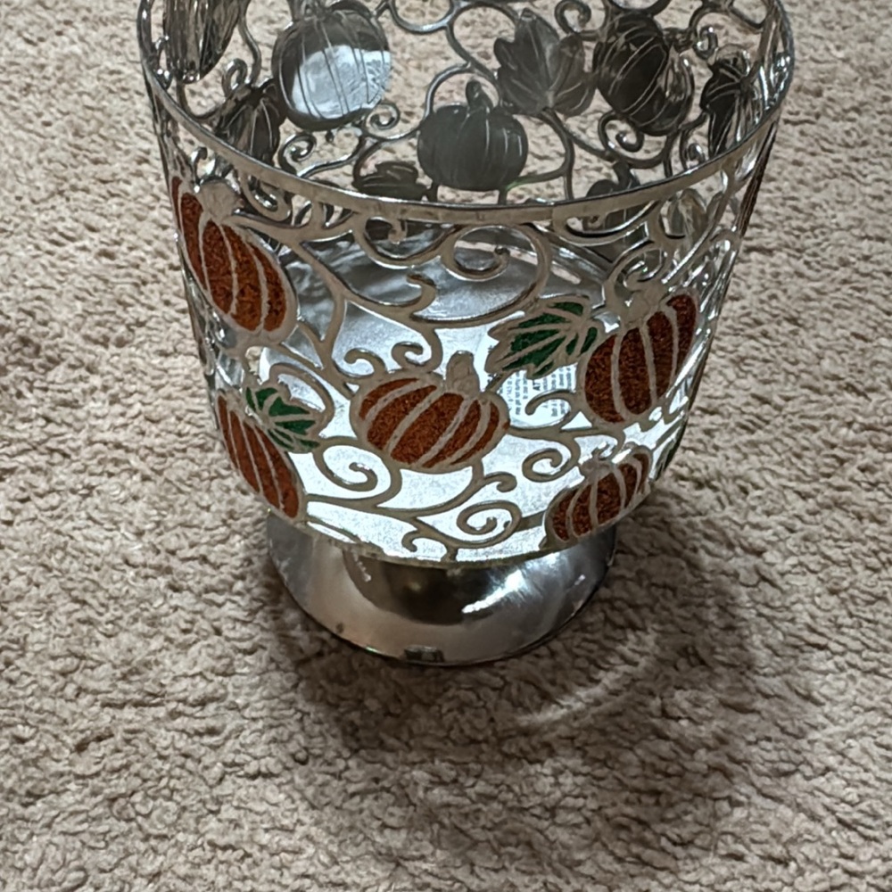 Bath & Body Works Silver and Orange Pumpkin Candle Holder